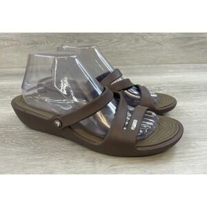 Crocs Patricia Women's Sandal Brown 10 Rubber Slip-On Open Toe‎ Wedge Shoes